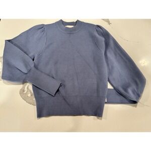 Industry Womens Puff Sleeve Knit Sweater Blue Crew Neck XS